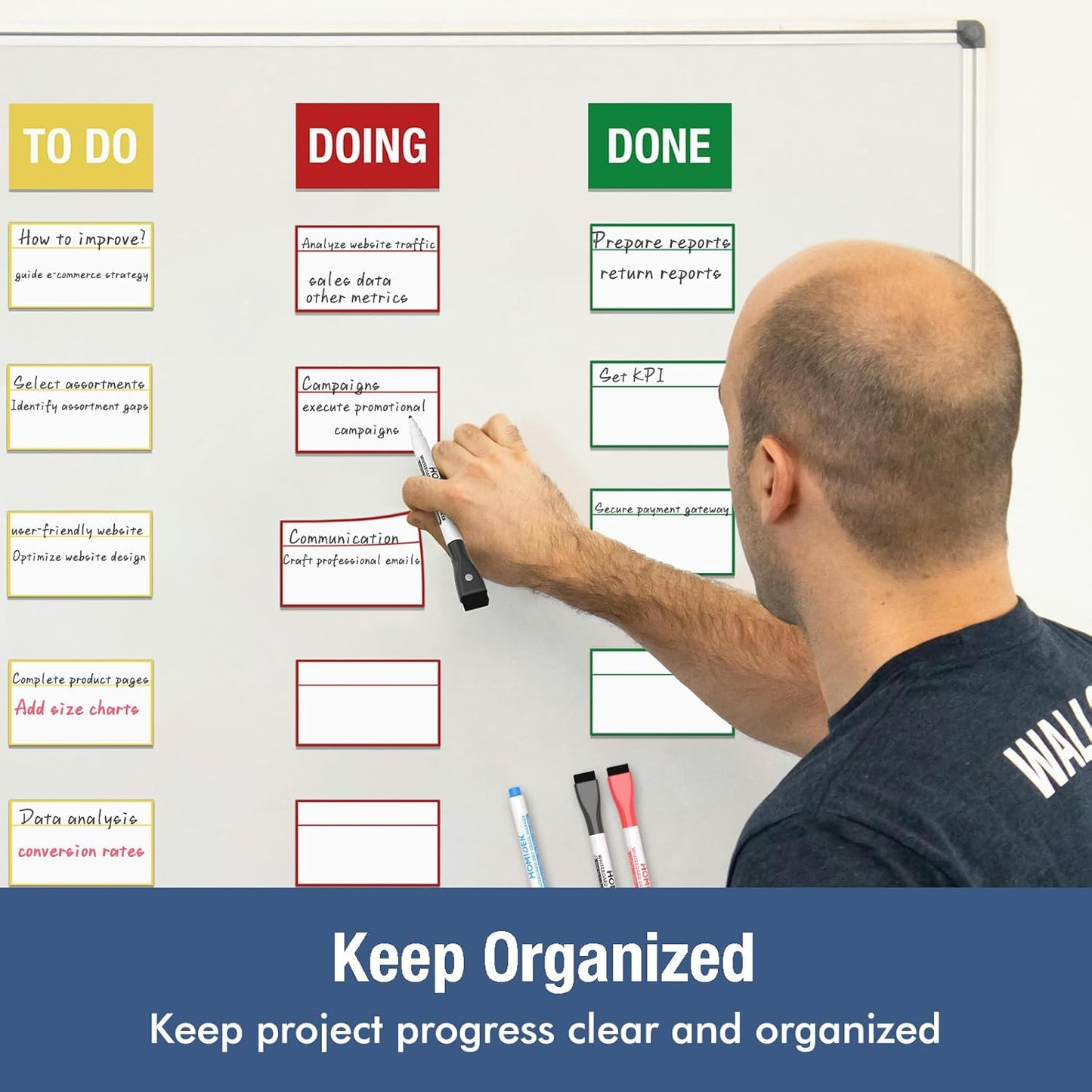 HOMiDEK Magnetic Kanban Board Scrum Card, 5x3 Dry Erase Magnet Label, Reusable Planning Card Agile Board Kit for Whiteboard, Metal Board or Any Magnet Friendly Surface - 4 Markers Included