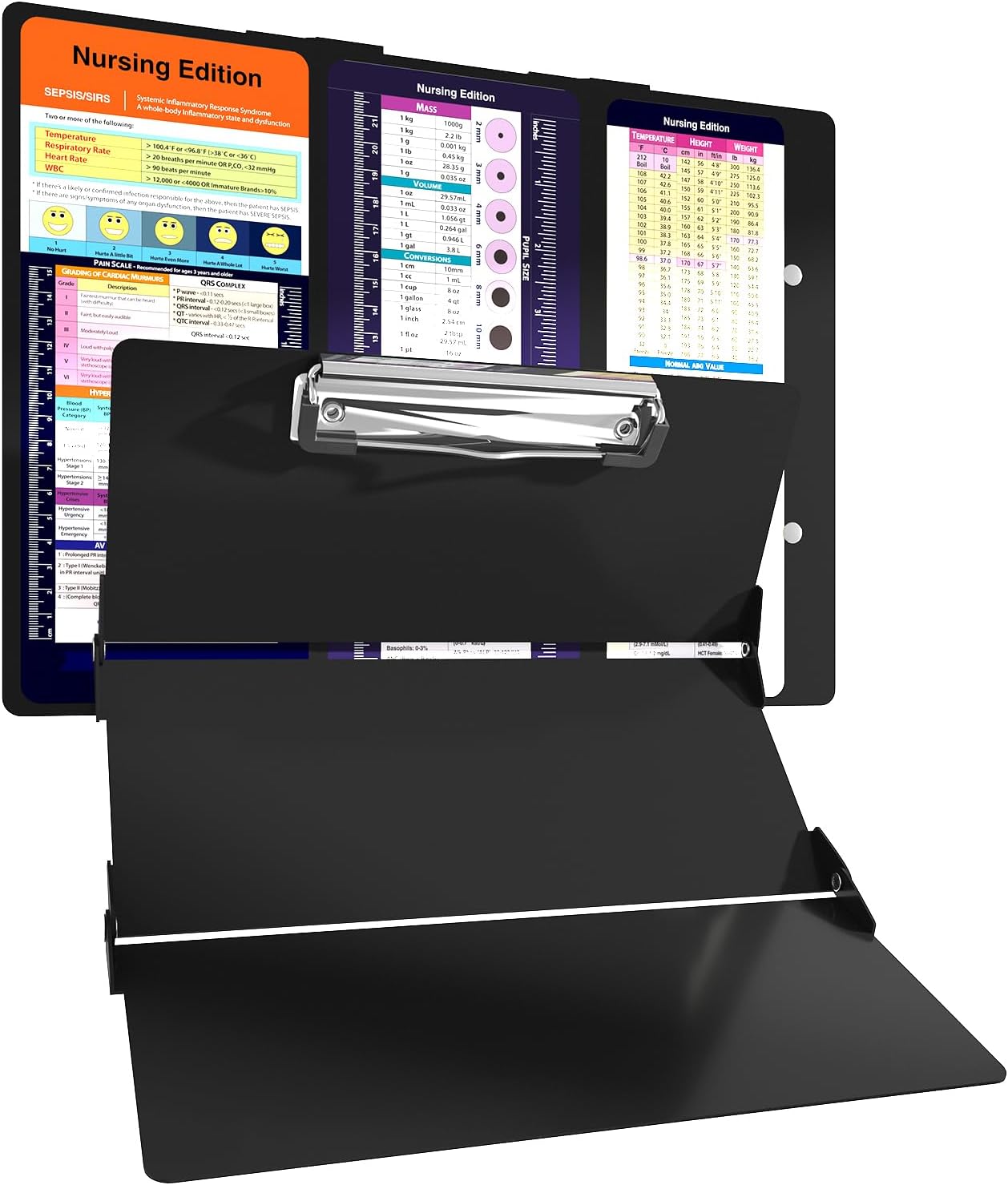 Foldable Nursing Clipboard with Storage - Portable & Compact Medical Clipboard for Nurses, Doctors, and Students - Includes Medical Reference Cheat Sheets and Pen Holder(Purple)