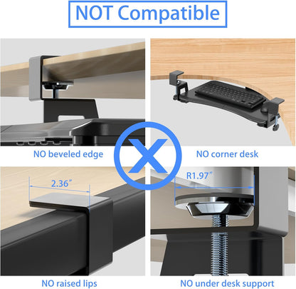 suptek Keyboard Tray Under Desk Pull Out with C Clamp Mount, Computer Keyboard & Mouse Tray, 25.6 (30 Including Clamps) x 11.8 inch Slide-Out Platform Computer Drawer for Typing, Black, DSF1