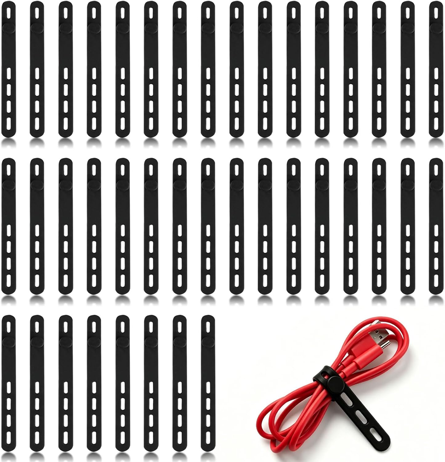 25 Pcs Silicone Cable Ties, Reusable Cable Straps Wire Organizer, Cable Management Cord Organizer for Fastening Earphone Phone Charger Home Office Desk Kitchen Appliances Cable Cords Wires