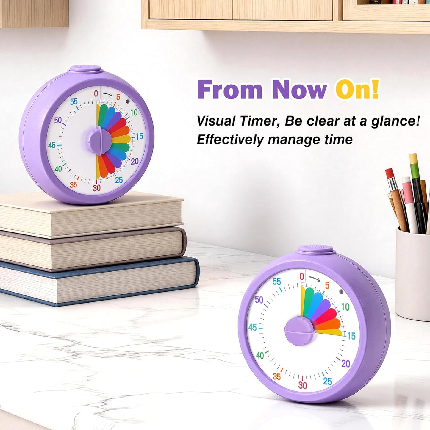 Mwellewm Visual Timer for Kids, 60 Minute Time Digital Pomodoro Timer Countdown with Silent Pause Function for Classroom Kitchen Study Cooking Meetings ADHD Rainbow Pattern(Blue)