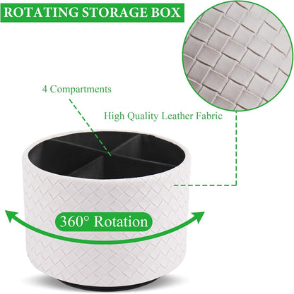 Round Leather Art Supply Organizer,Remote Control Holder,360 Degree Rotating,Multi-Functional Pencil Holder,4 Compartments Desktop Stationary Organizer(1-Fractal Flower) | Round - Colors B