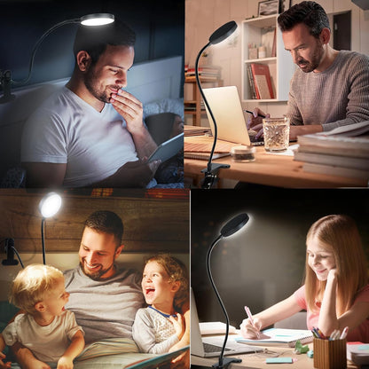 LiFMIRA Clip-on Lamp Reading Light - 5 Color Modes, 10 Brightness Levels, 8W, 66 LED, Eye-Caring Metal Clamp Light with Gooseneck for Bed, Headboard, Desk, Video Conferencing, Makeup