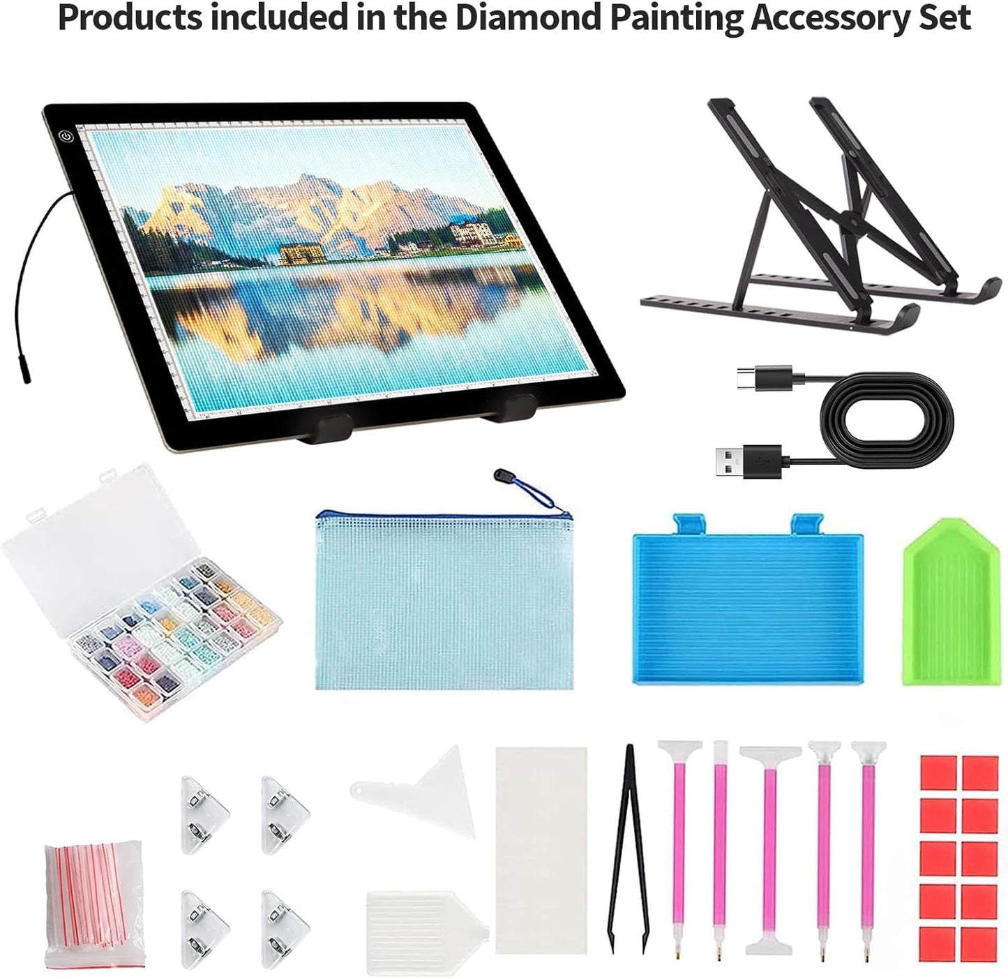 A4 Light Board for Diamond Painting - Tracing Light Box with Stand, Stepless Dimmable 3 Levels Brightness Light Pad, Ultra-Thin LED Light Pad for Weeding Vinyl, Drawing, Diamond Painting