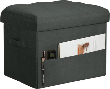 Storage Ottoman with Extra Thick Foam Padded Seat, Foldable Foot Rest Stool with Linen Fabric, 43L Ottoman with Storage Bench for Bedroom Living Room, Holds Up to 300lbs, 17x13x13in, Dark Gray