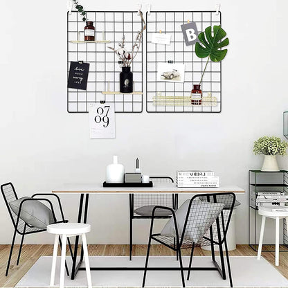 C&AHOME Photo Wall Display Set of 2, Grid Panel with Hooks, Clips, Hemp Cord, Hammer - 15.7" x 11.8", White UWWGM3402W