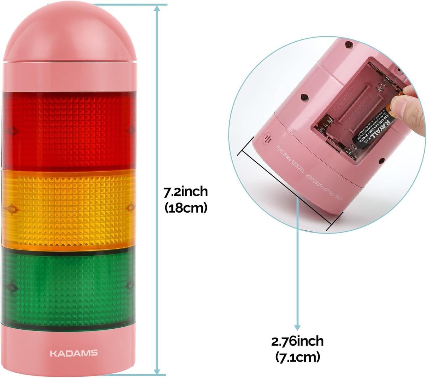KADAMS Visual Timer for Kids with Audio Pre-Alarm - Traffic Light Alarm for Kids Toddler Teachers Classroom Home Time Management Tool 24hr Countdown Pause Memory Function