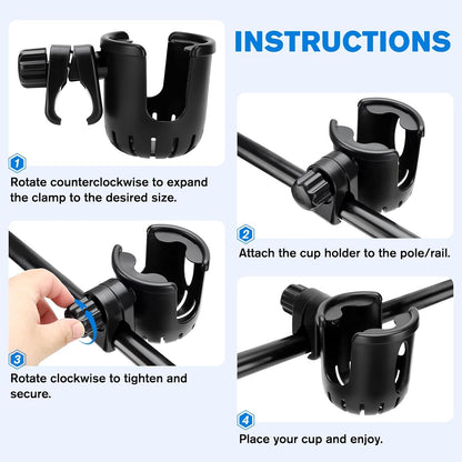 2PCS Marine Boat Cup Holder, Clamp-On Universal Boat Accessories for Drinks, No-Drill Install on Bimini Top Rail or Pole, Grab Bars (Fits Fishing Boat, Pontoon, PWC, Jet Ski, Sea-Doo)