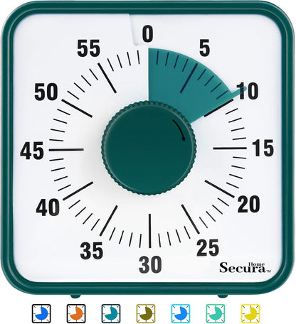 Secura Home 60-Minute Visual Timer, 7.5 Inch Oversize Countdown Timer Clock for Kids and Adults, Durable Mechanical Time Management Tool with Magnetic Backing （Dark Green）