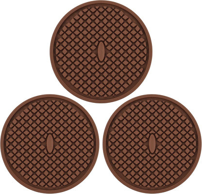 2 Pack Silicone Coasters for Drinks, Round Black Coaster with Deep Tray Grooved Design Cup Mat, Washable Heat Resistant Durable Non-Slip Coasters for Coffee Table Wooden Desk Kitchen Bar
