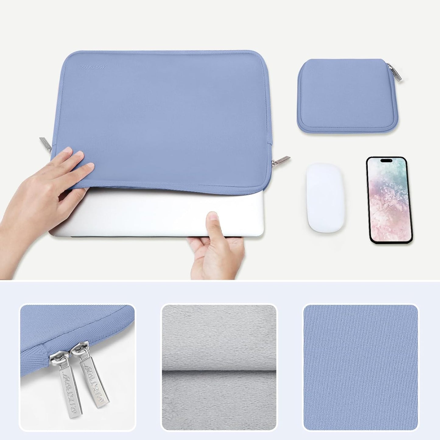 MOSISO Laptop Case 13.3 inch, 13-13.3 inch Laptop Sleeve Bag Compatible with MacBook Air/Pro 13/Pro 14 M5 M4 M3 M2 M1, HP Dell ASUS Lenovo, Neoprene Computer Sleeve Bag with Small Case, Baby Pink - Colors B