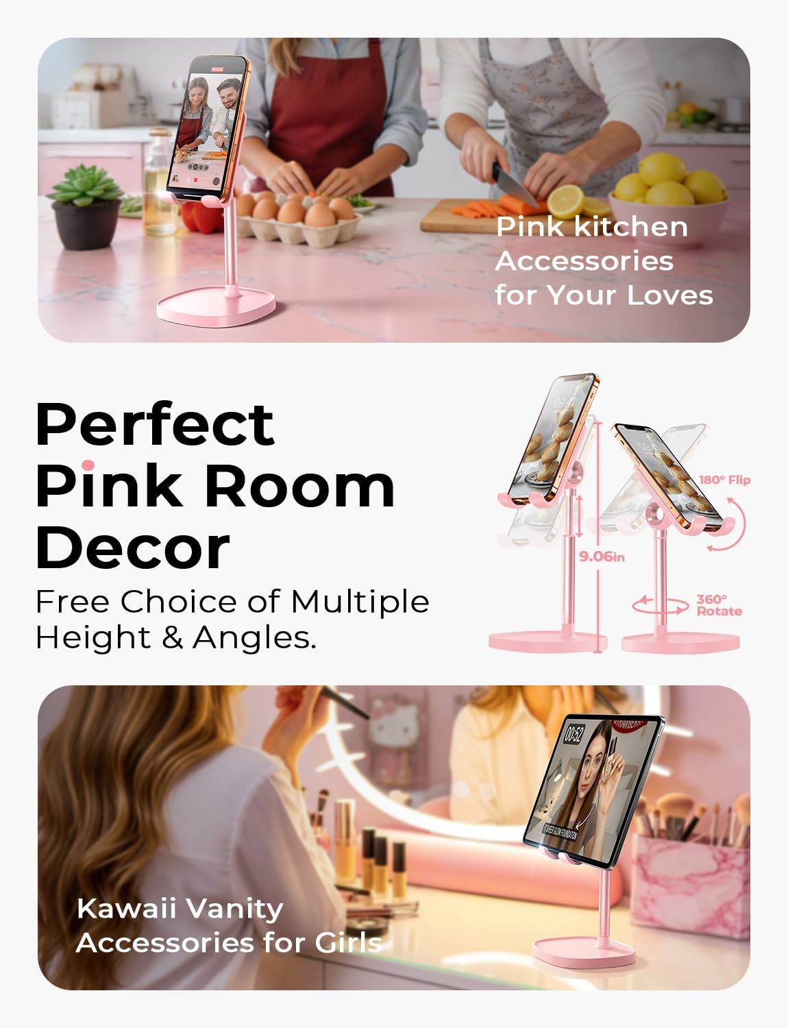 LISEN Cell Phone Stand Phone Holder for Desk Office Decor, Office Desk Accessories Women PC Gaming Essentials iPhone Stand Gadgets Men Gift for Father Fit OtterBox Case Switch iPad Air Tablet 4-10 in