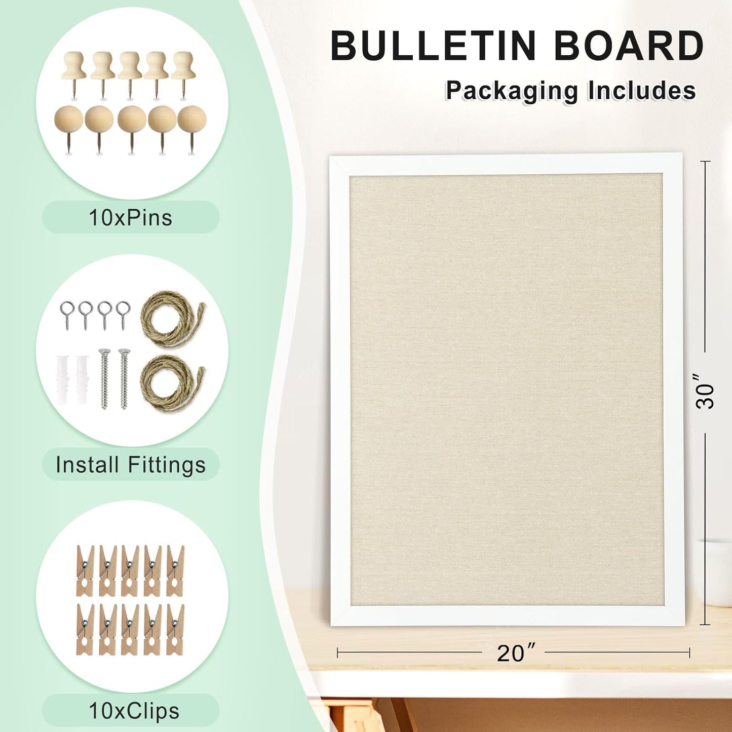 DOLLAR BOSS Bulletin Boards with Linen 1-Pack 16''X 12'' Double-Sided Cork Board for Walls Wood Framed Bulletin Boards, Small Pin Board for Home Kitchen Office Decorative Hanging 10 Pushpins