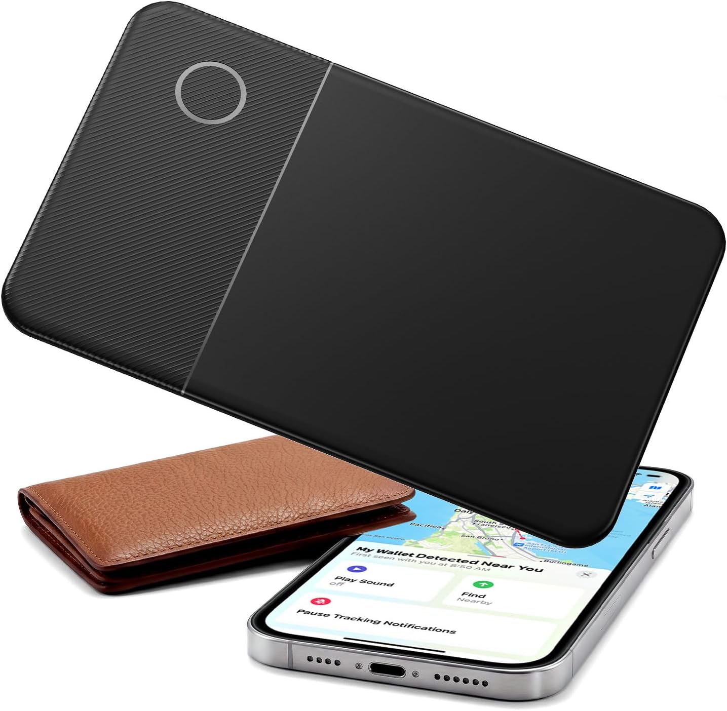 Apple Find My Wallet Tracker Card, Rechargeable Slim Bluetooth Wallet Finder for iPhone, Item Locator for Wallet, Keys, Passport & Luggage, iOS Only, Black