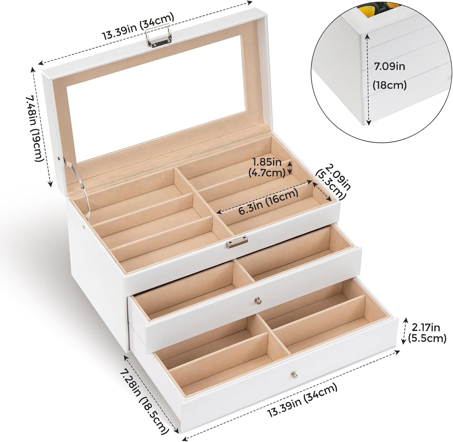 ProCase 3-layer Sunglasses Storage Organizer, 18 Slots Leather Sunglass Box Multiple Pairs Eyeglass Cases Eye Glass Eyewear Display Holder for Men Women, Valentine's Day Gift -Black