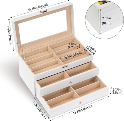 ProCase 3-layer Sunglasses Storage Organizer, 18 Slots Leather Sunglass Box Multiple Pairs Eyeglass Cases Eye Glass Eyewear Display Holder for Men Women, Valentine's Day Gift -Black