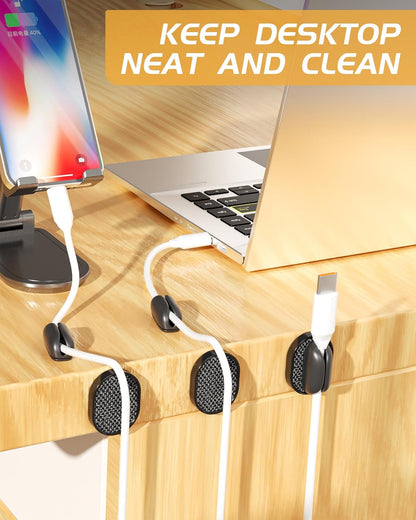 5-Pack Magnetic Cable Clips Cord Organizer - Smoothly Adjustable, Puretor Desk Cable Management Clips. Ideal Wire Holders for Desktop, Nightstand, Wall - Perfect for Home Office, Phone, Car (Black)