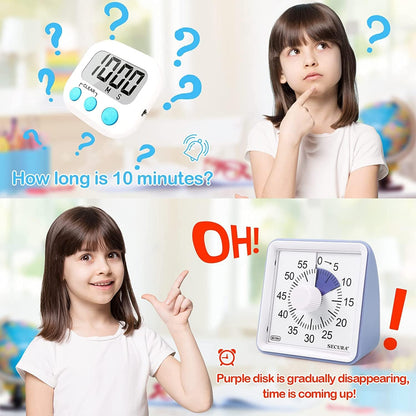 Secura 60-Minute Visual Timer, Classroom Timer, Countdown Timer for Kids and Adults, Time Management Tool for Teaching (Blue & Blue)