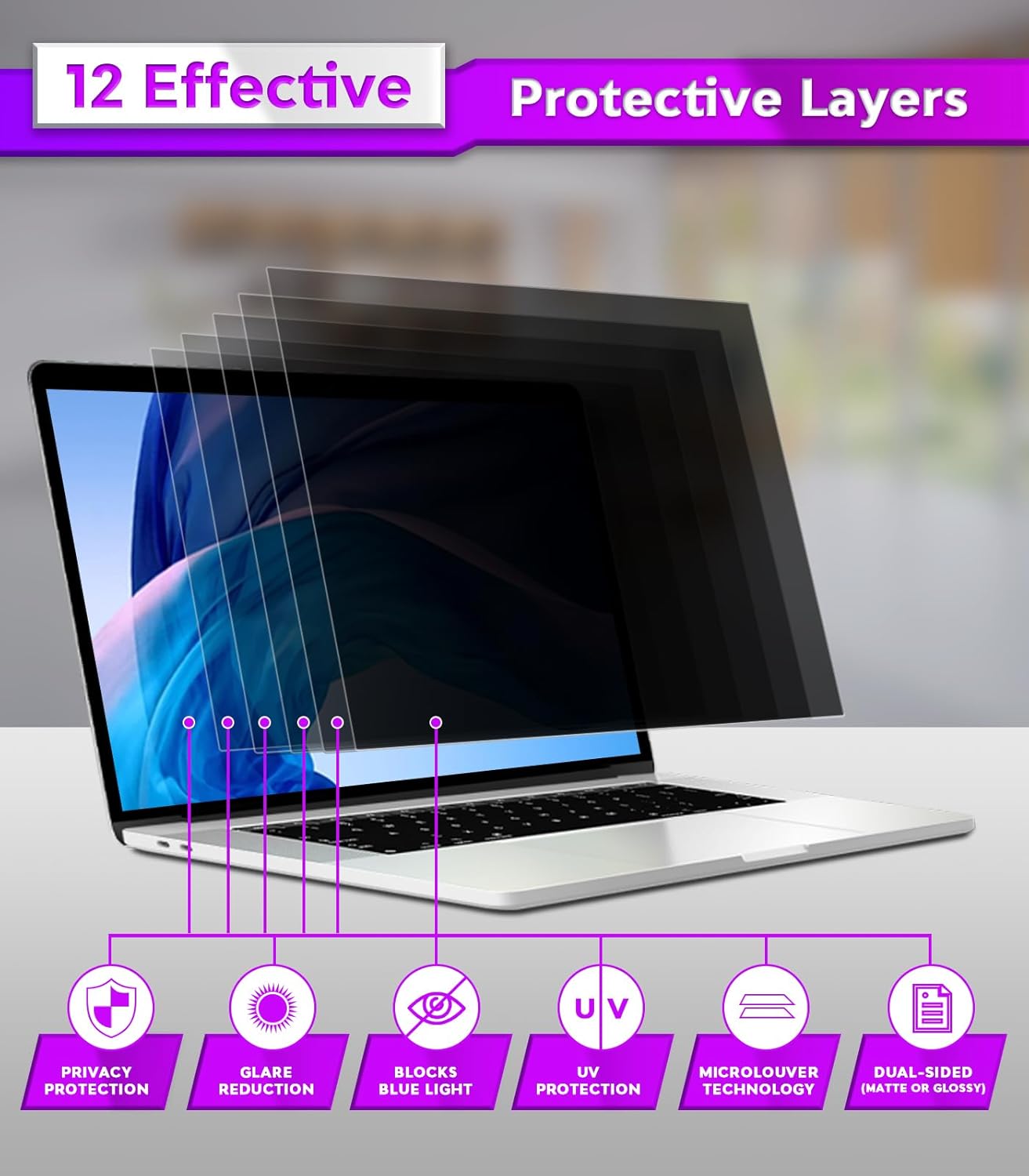 PYS Magnetic Laptop Privacy Screen Filter 15.6 Inch 16:9 - Detachable Computer Screen Privacy Shield, Anti-Glare Blue Light, Removable 15.6" Screen Protector for Lenovo, HP, Dell, Acer, ASUS