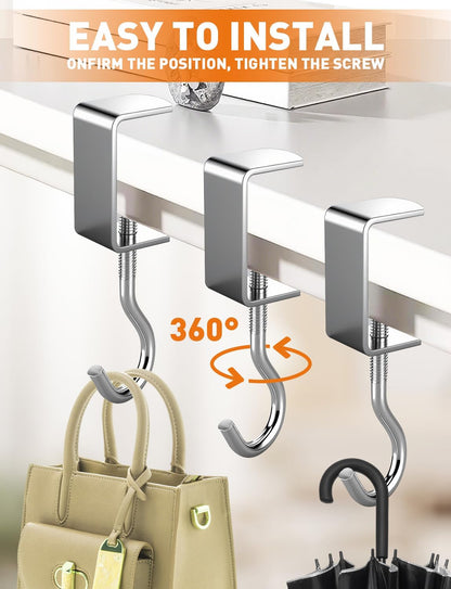 7 Pcs Purse Hooks for Table, Under Desk Handbag Hanger, Adjustable Heavy Duty Metal Backpack Hooks for Desk