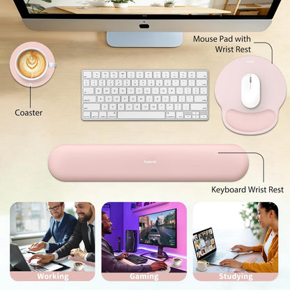 Sushret Mouse Pad and Keyboard Wrist Rest, 3-in-1 Gel Memory Foam Ergonomic Mouse Pad with Wrist Rest Set,Gaming Mousepad Arm Cushion Support for Computer Office Desk Accessories Cute Setup,Sage Green