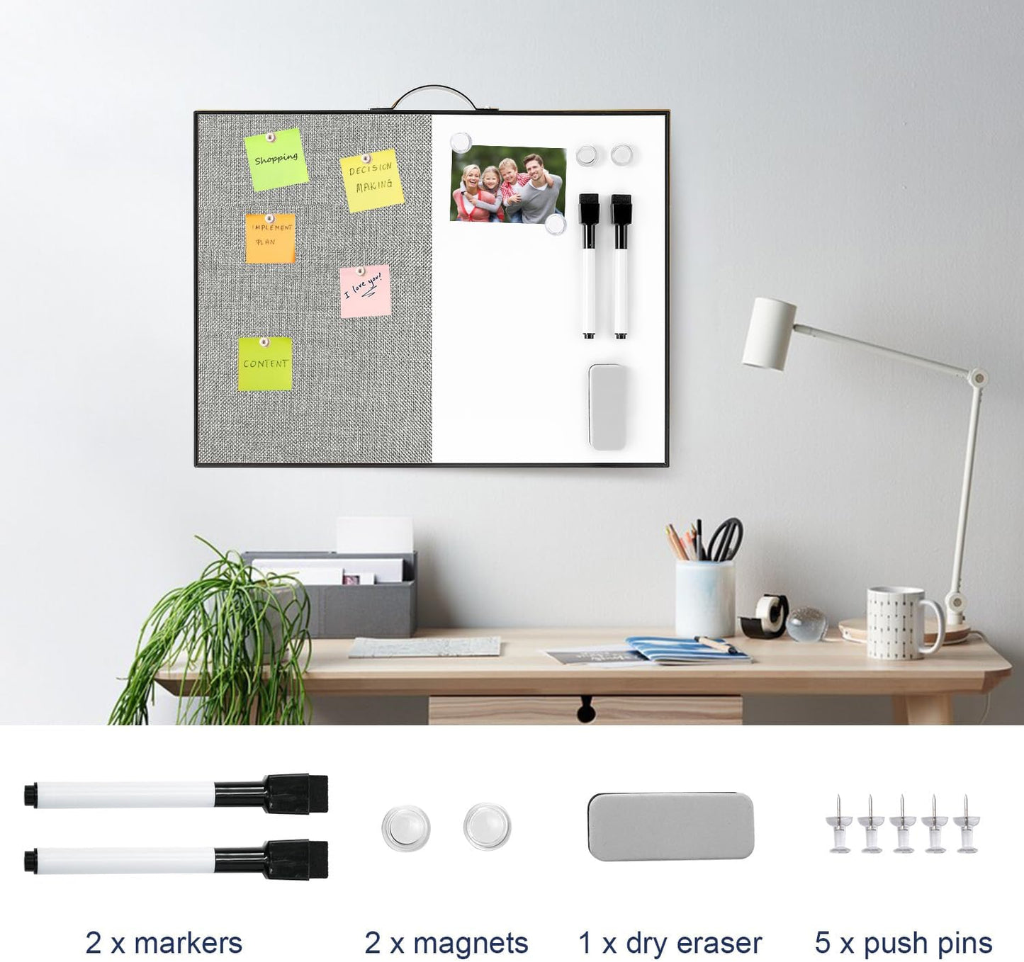 TSJ OFFICE Small Whiteboard Cork-Board - 16" X 12" Portable Aluminum Black Framed Magnetic Dry Erase Board, Small Bulletin Cork Board with Holder for Office, Home and School