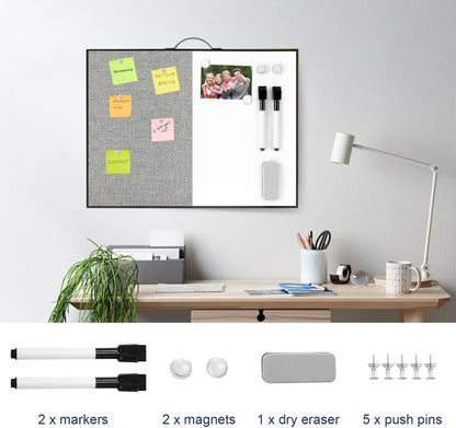 TSJ OFFICE Small Whiteboard Cork-Board - 16" X 12" Portable Aluminum Black Framed Magnetic Dry Erase Board, Small Bulletin Cork Board with Holder for Office, Home and School