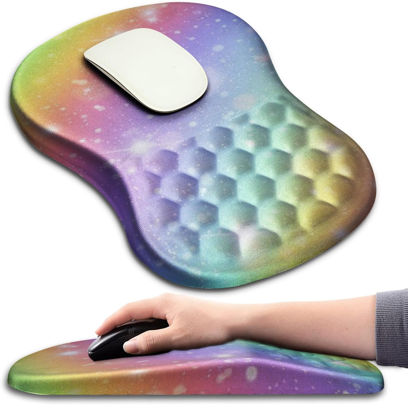 Hokafenle Ergonomic Mouse Pad Wrist Support with Massage Design, Wrist Rest Pain Relief Mousepad with Memory Foam&Non-Slip PU Base, Mouse Pads for Wireless Mouse & Desk (12x8 inch,Black)