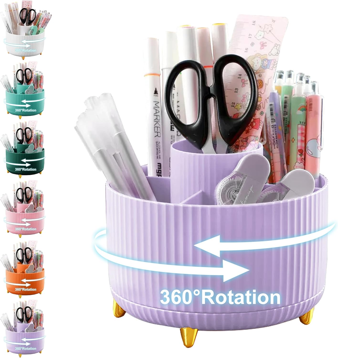 Cayxenful Pencil Holder For Desk,5 Slots 360°Degree Rotating Desk Organizers And Accessories,Desktop Storage Stationery Supplies Organizer, Cute Pencil Cup Pot For Office, School, Home (C-Blue)