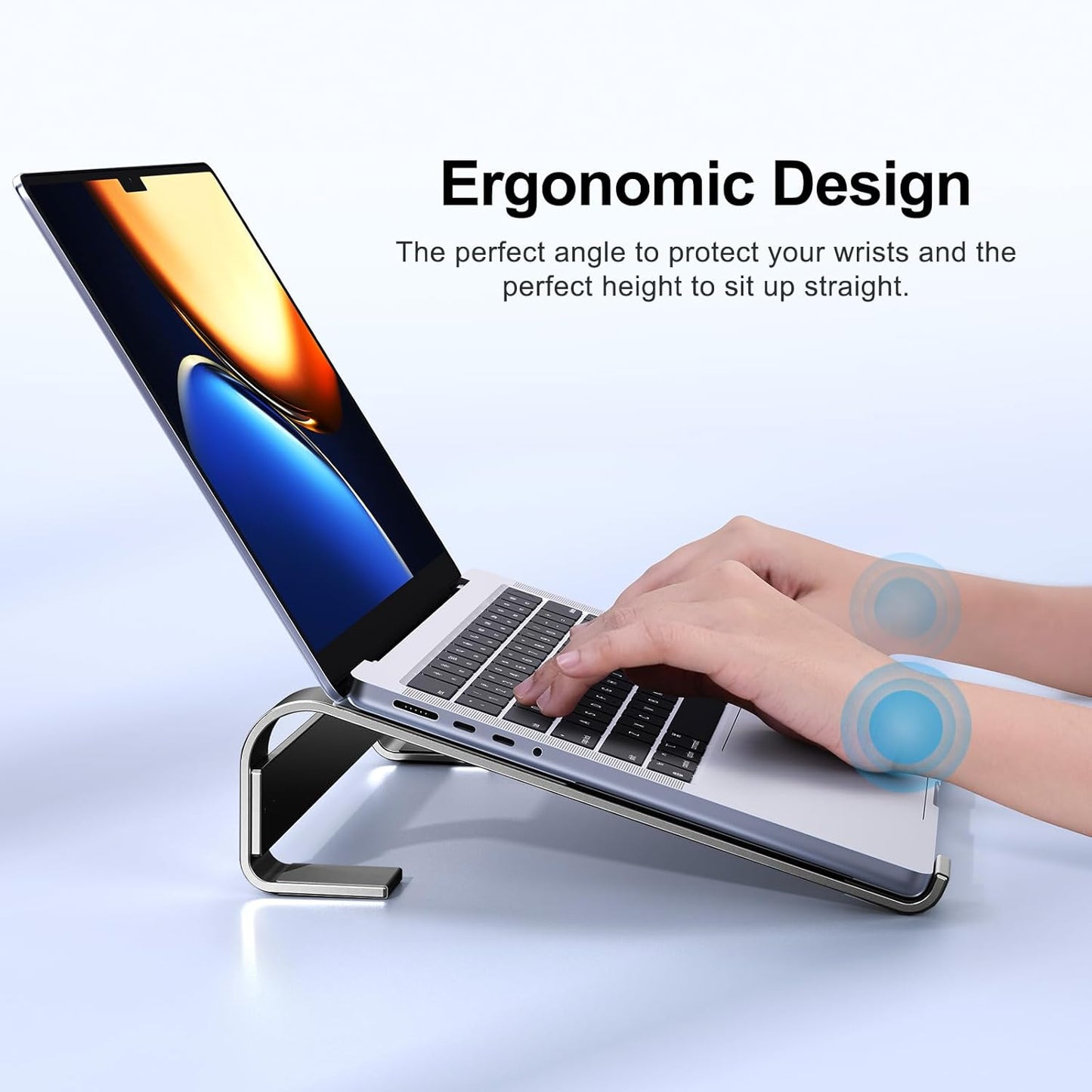 MOKURU Laptop Stand for Desk, Aluminum Laptop Riser, Ergonomic Computer Stand Compatible with for MacBook Pro/Air, Dell, HP, Lenovo, 10-17.3'' (Silver)