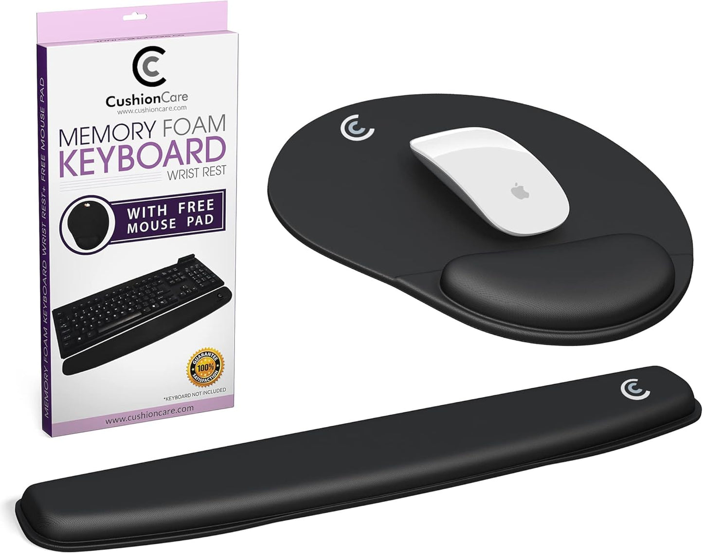 4pc Premium Wrist Rests for Keyboard and Mouse Pad Set - Memory Foam Cushion, Black - Ergonomic Wrists Hand Arm Rest Support for Laptop Computer Desk and Gaming - Carpal Tunnel Syndrome Relief