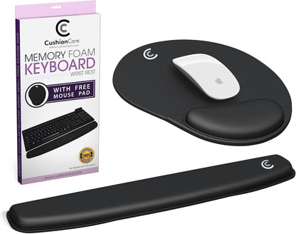 4pc Premium Wrist Rests for Keyboard and Mouse Pad Set - Memory Foam Cushion, Black - Ergonomic Wrists Hand Arm Rest Support for Laptop Computer Desk and Gaming - Carpal Tunnel Syndrome Relief