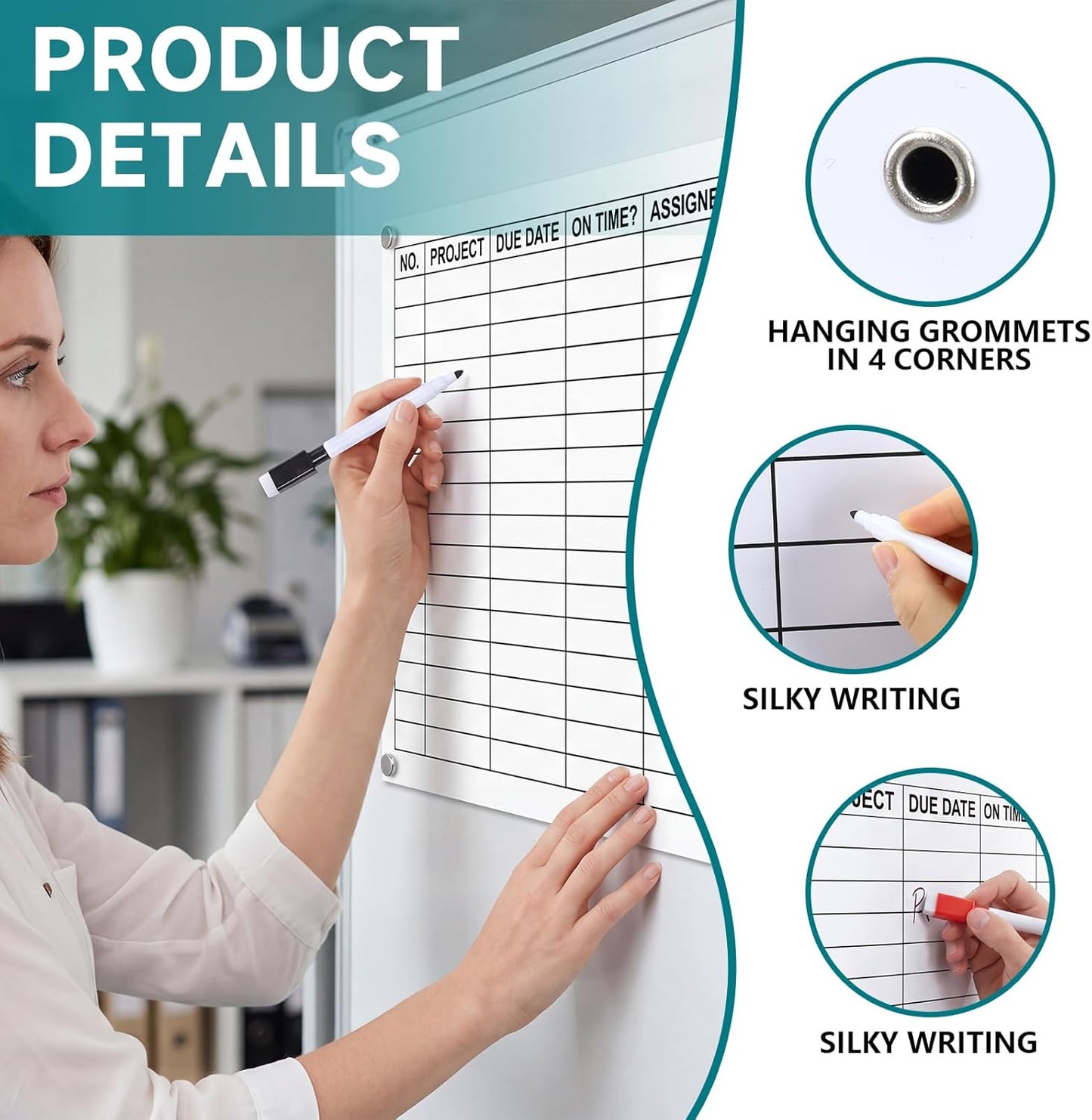 Lincia Large Dry Erase Project Management Planning Chart 24" x 36" Erasable Lined Project Planner Poster for Whiteboard Wall Visual White Board for Office Teams Scheduling Tracking Progress Managers