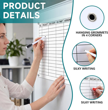 Lincia Large Dry Erase Project Management Planning Chart 24" x 36" Erasable Lined Project Planner Poster for Whiteboard Wall Visual White Board for Office Teams Scheduling Tracking Progress Managers