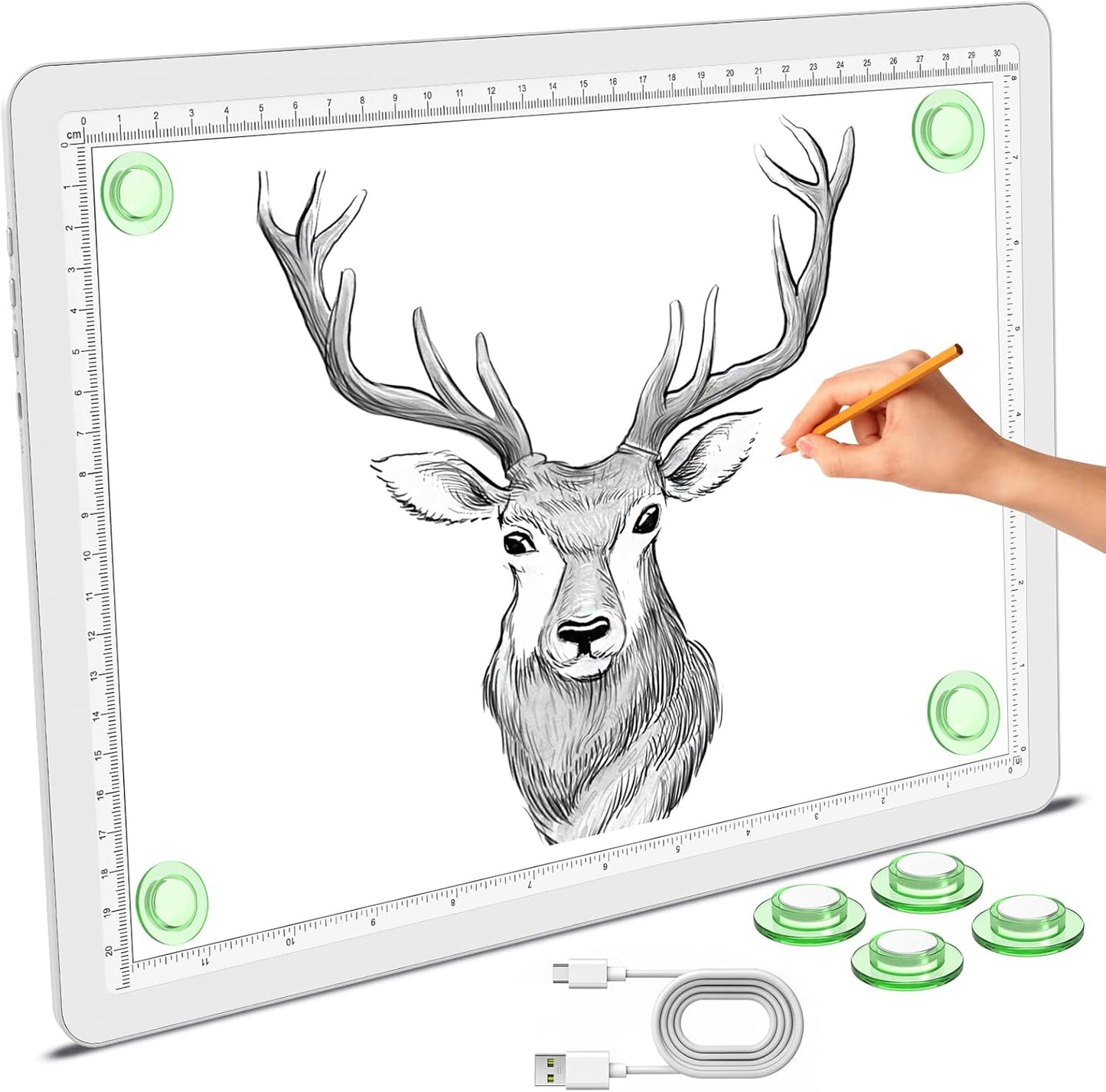 Phylosal Magnetic A3 Light Pad with Bag, Super Bright Light Box with Side Button, Diamond Art Light Board, Lightbox for Tracing and Drawing, USB Power Light Table for Sketching, Weeding Vinyl (White)