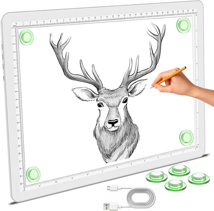 Phylosal Magnetic A3 Light Pad with Bag, Super Bright Light Box with Side Button, Diamond Art Light Board, Lightbox for Tracing and Drawing, USB Power Light Table for Sketching, Weeding Vinyl (White)