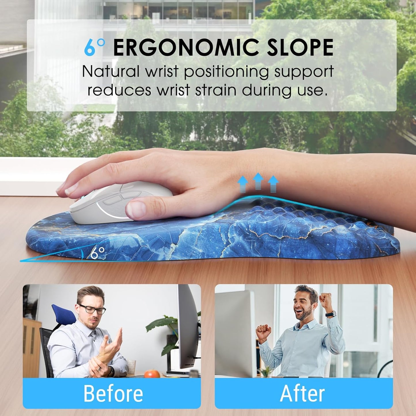 MROCO Ergonomic Mouse Pad with Wrist Support, Memory Foam Wrist Rest Mouse Pad, Non-Slip Base, Smooth Surface for Office & Home, Black