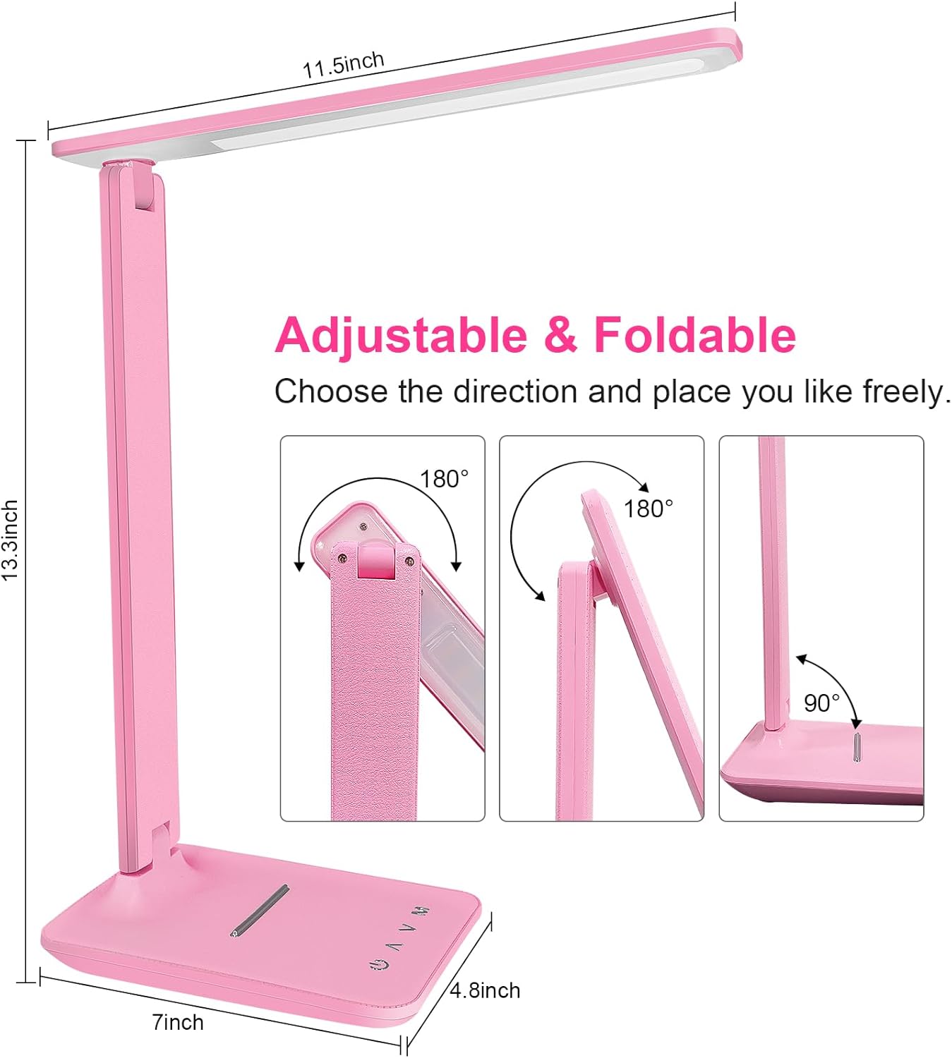 shinelife LED Desk Lamp for Office Home, Bright Desk Light with USB Charging Port, Adjustable Dimmable Desk Lamps 5 Modes 5 Brightness, Touch Study Lamp for Nail, Craft, Puzzle, Sewing, Study, Black