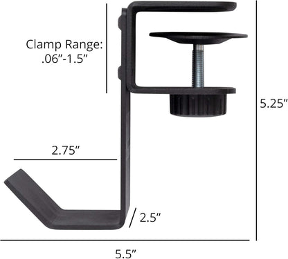 Stand Up Desk Store Clamp-On Under Desk Headphone Hanger, Backpack Hook, and Purse Holder - Black