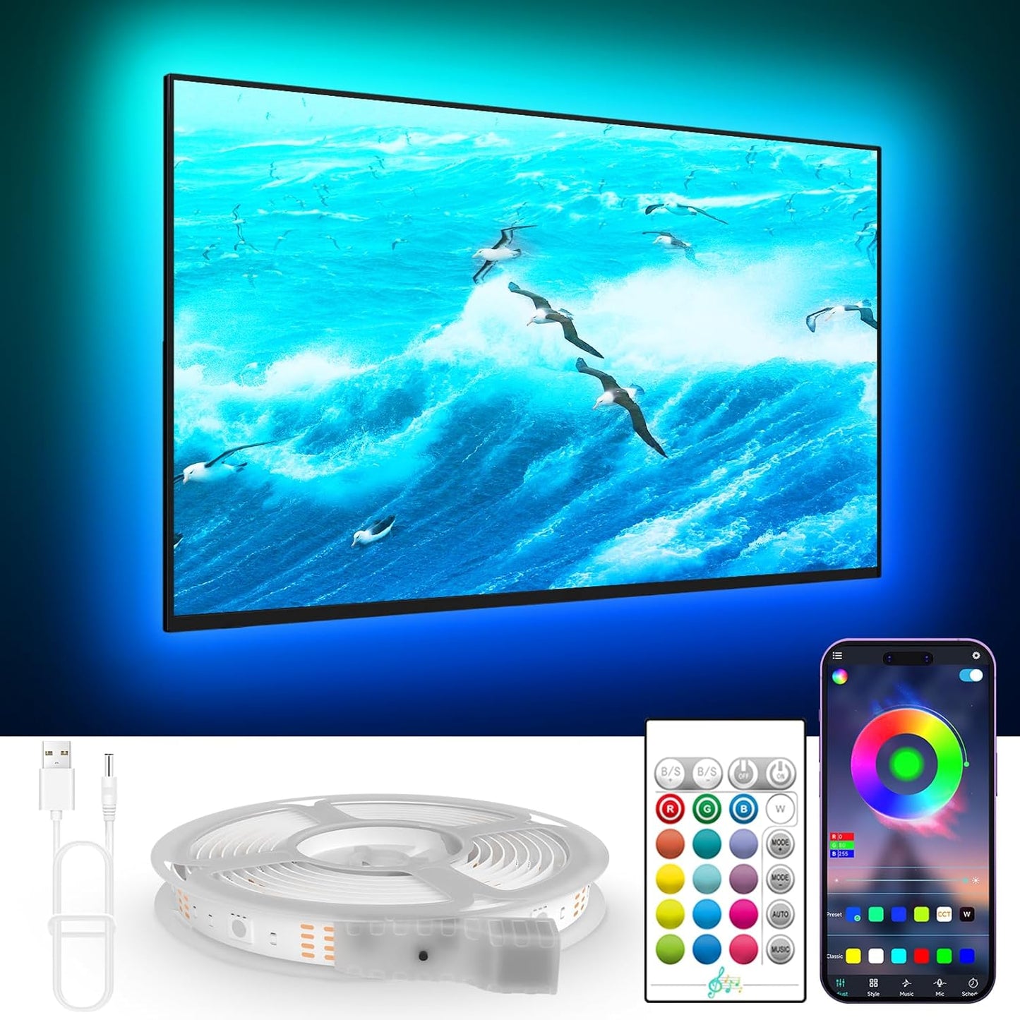 KANTUTOE LED Lights for TV, 16.4ft LED Lights for 45-75 Inch TVs, RGB TV Backlight Behind, Music Sync Bluetooth APP & Remote Control Strip Lights USB Powered for Bedroom, Gaming, Home Décor