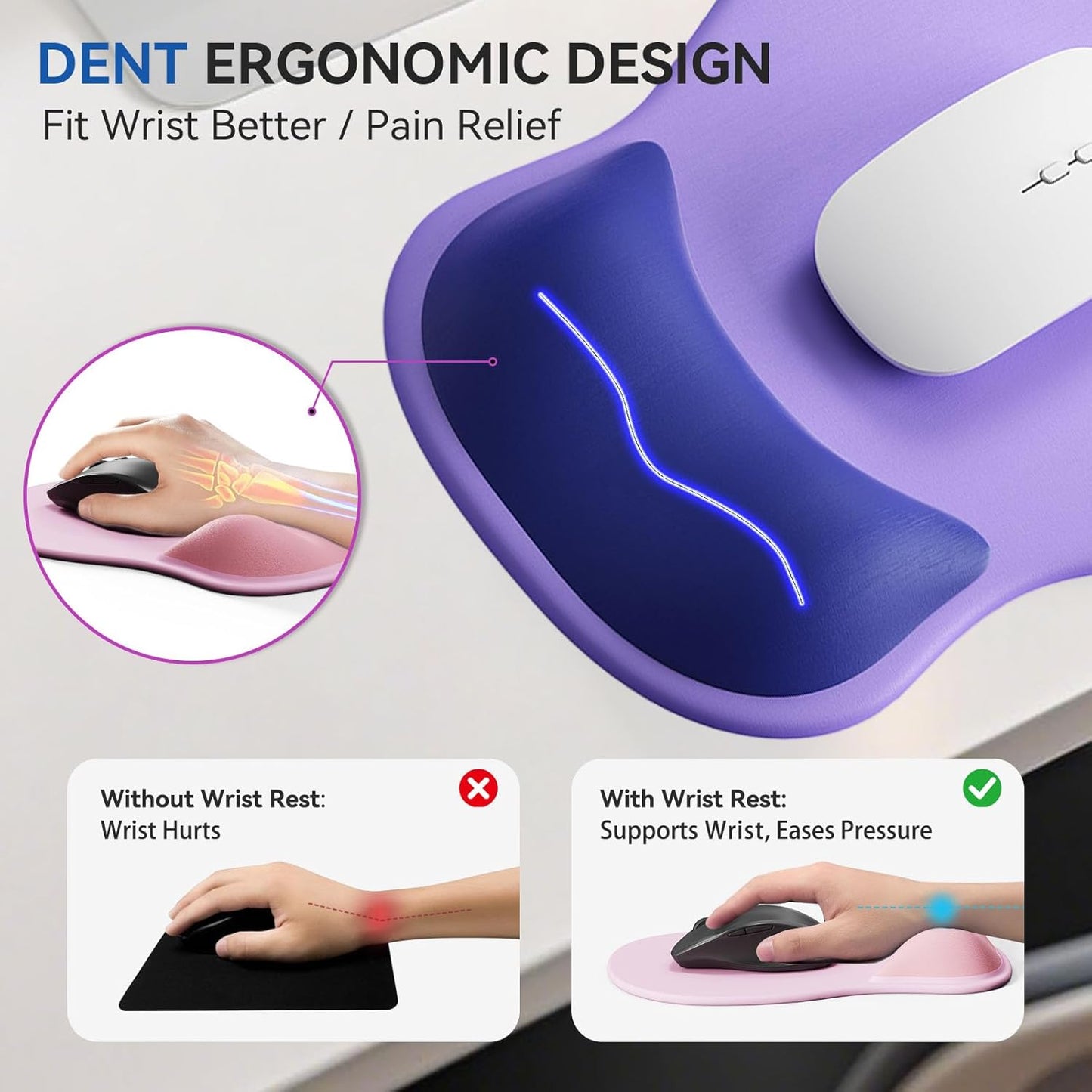 Ergonomic Mouse Pad with Wrist Rest,Cute Gel Mousepad Wrist Support - Small Mini Portable for Travel Mouse Pads for Desk Laptop,Computer,Office & Home Decor (Pink&Light Pink)