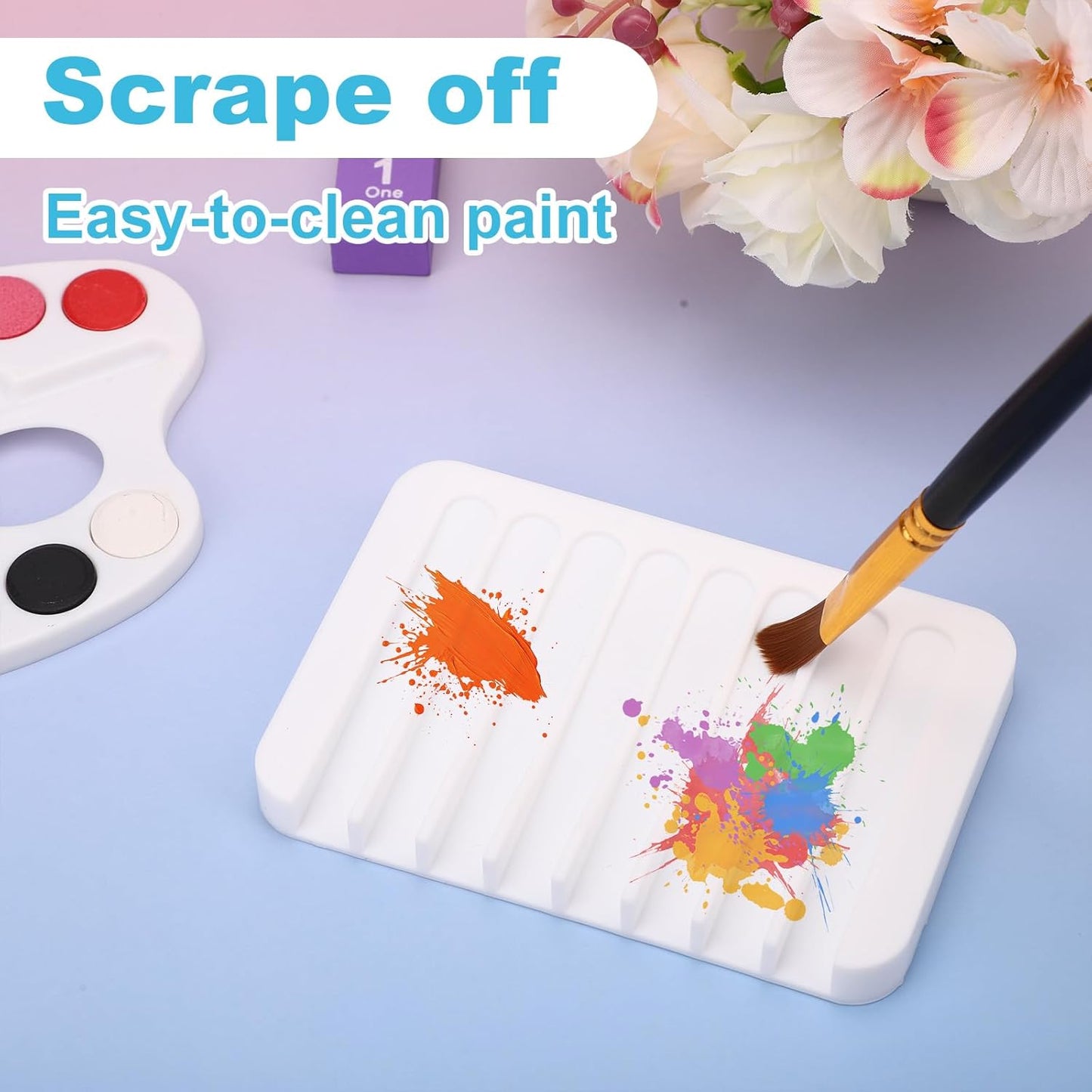 Penitue 2pcs Paint Brush Holders, Silicone Washable Paint Brush Organizer Stand with 8 Slots Paintbrush Rinse Holder for Oil Acrylic Watercolor Painting (Transparent & Blue)