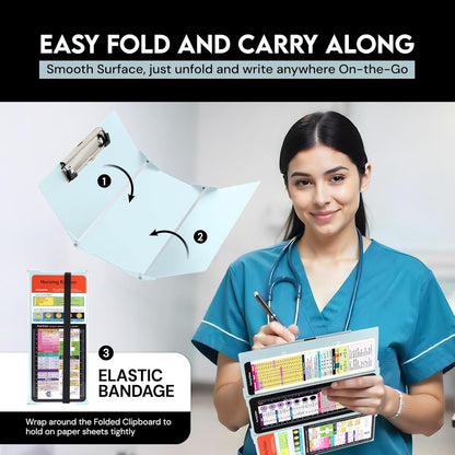 Nursing Clipboard Foldable with Medical Edition Cheat Sheets, 3 Layers Aluminum Foldable Clipboard for Nursing, Notepad for Students, Nursing School Essentials (Black)