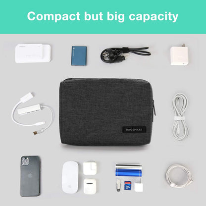 BAGSMART Electronics Organizer Travel Case, Cable Charger Cord Tech Organizer Pouch for Phone Charger Accessories, Black