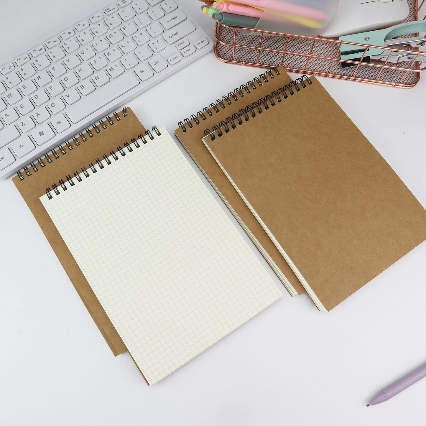 4 Pack Graph Paper Notebook, A5 Top Wirebound Grid Spiral Notebook 5.8" x 8.3",60 Sheets,5mm x 5mm Grid Paper,Grid Notepad for Students, Math, Engineering (4 Colors)