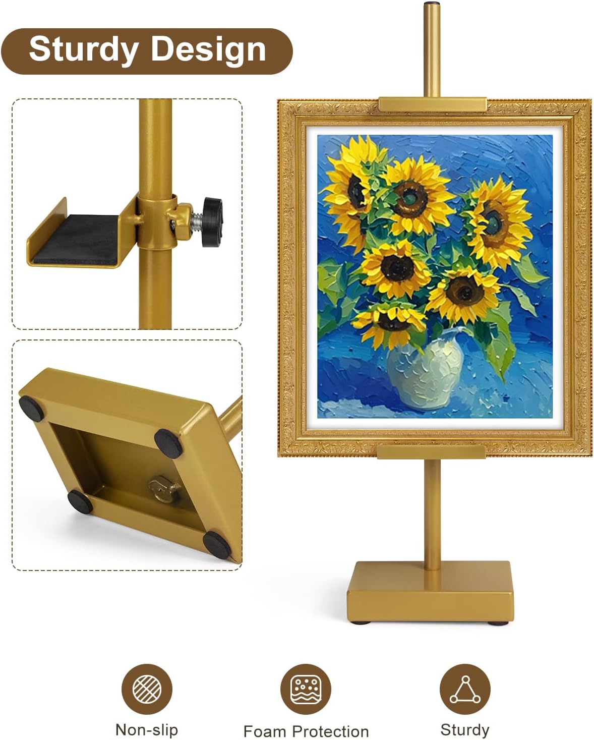Adjustable Tabletop Easel Stand, Picture Easels for Display Up to 17" H, Gold Metal Picture Frame Holder Stand Table for Art, Photo (1 Pack)
