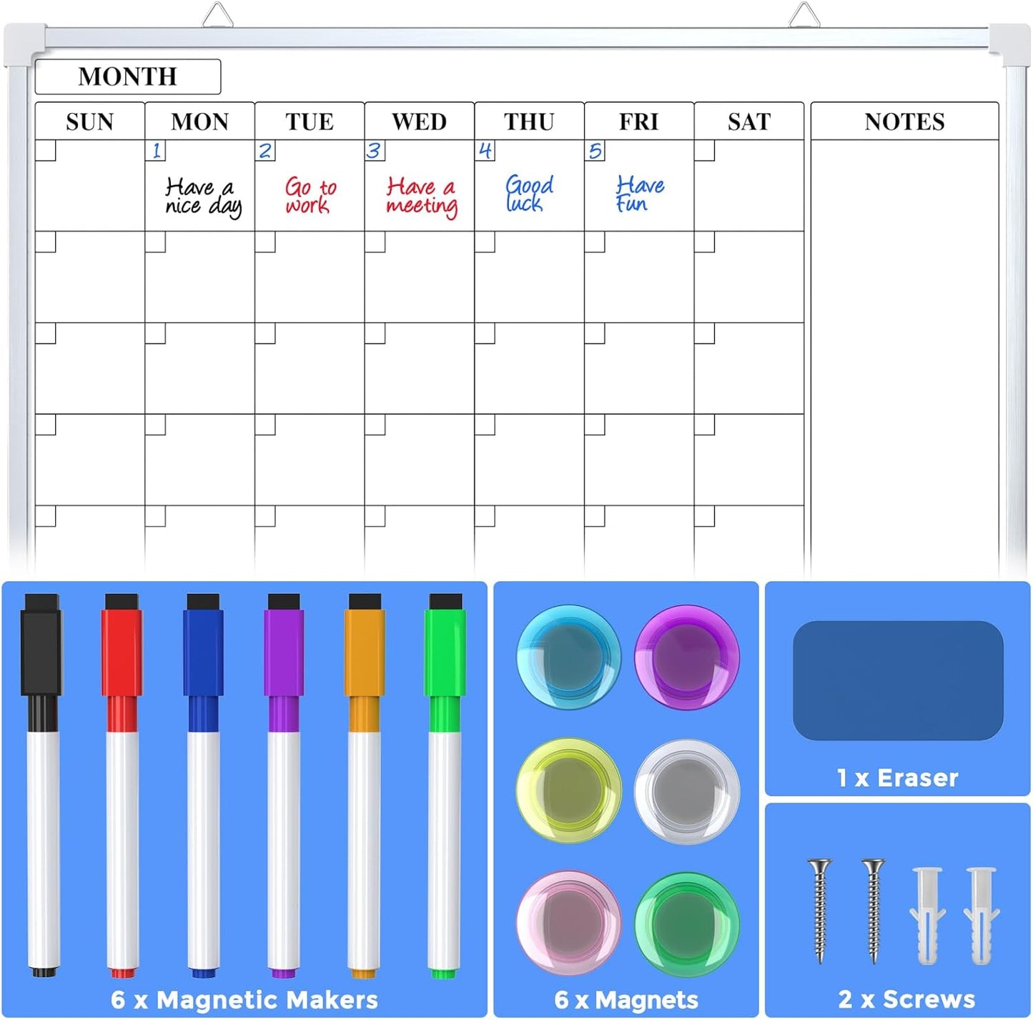 MaxGear Monthly Calendar Dry Erase Board for Wall, 16"x12" Small Hanging Double-Sided White Board, Portable Whiteboard for Planning, Drawing, Memo, to Do List, School, Home, Kitchen, Office