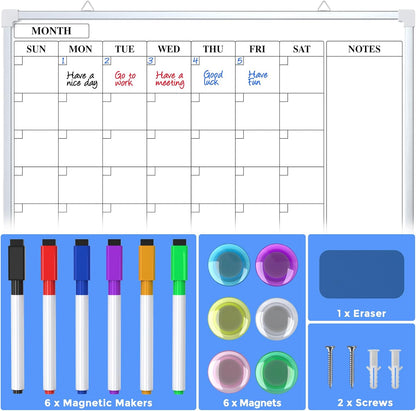 MaxGear Monthly Calendar Dry Erase Board for Wall, 16"x12" Small Hanging Double-Sided White Board, Portable Whiteboard for Planning, Drawing, Memo, to Do List, School, Home, Kitchen, Office