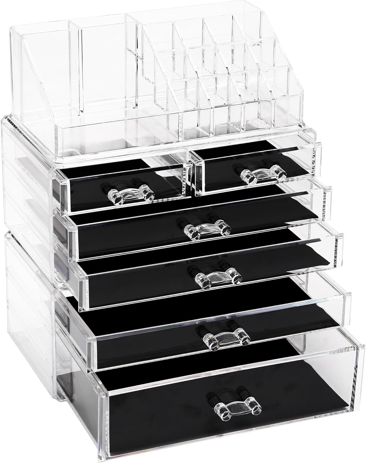 Sea Team Clear Makeup Organizer with Drawers, Acrylic Plastic Cosmetic Display Case, Jewelry Storage Box, Holder for Dresser, Bathroom, Vanity, Countertop (3 Middle Drawers)