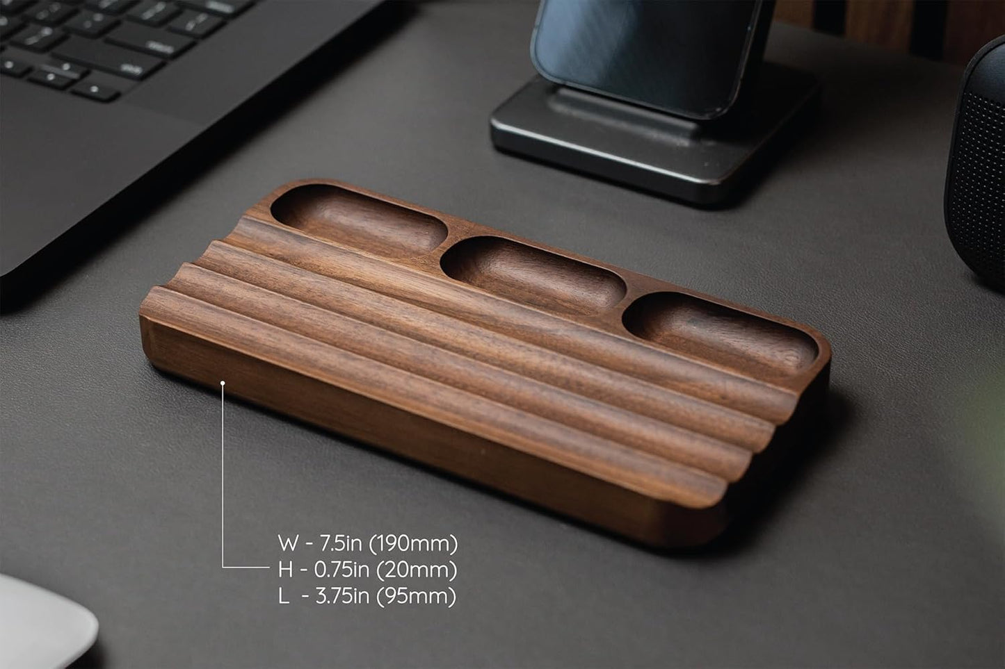 MUUJEE Wooden Desk Pen Pencil Organizer - 7.5 x 3.75 for Work Teacher Dad Wood Pencils Tray Work Minimalist Rustic, Gift for The Man who has it All